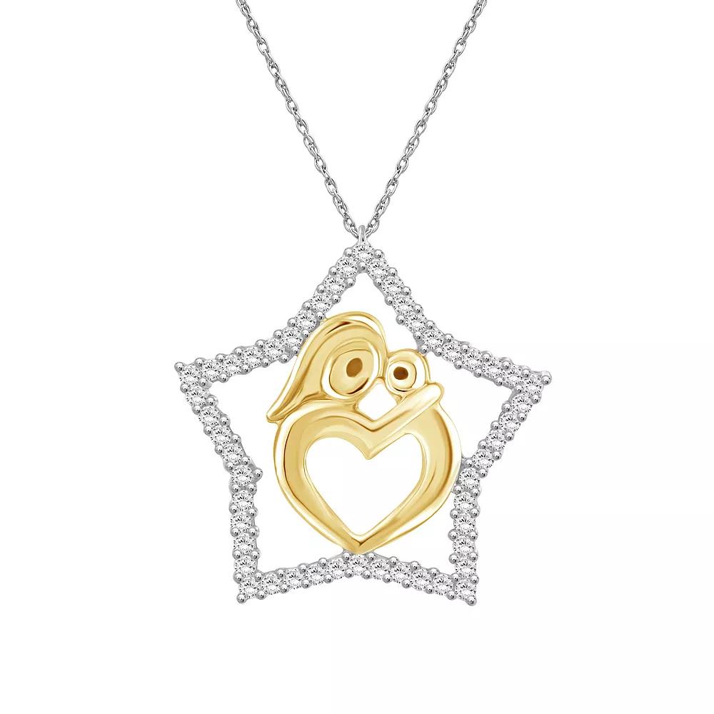 Jewelexcess Two-Tone 14k Gold Over Silver 1/4 Carat T.W. Diamond Mom Star Pendant Necklace, Womens Gold Tone Product Image