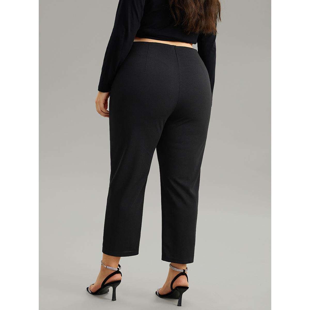Plus Size Plain Pocket Bodycon Ankle Pants Women Black Work From Home Bodycon High Rise Office Pants BloomChic 10/M Product Image
