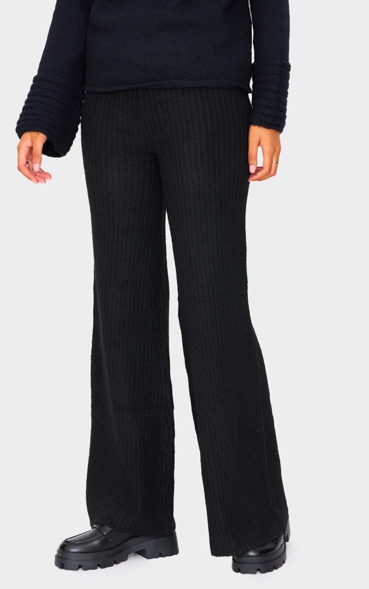 Tall Black Luxe Rib Knit Wide Leg Pants Product Image