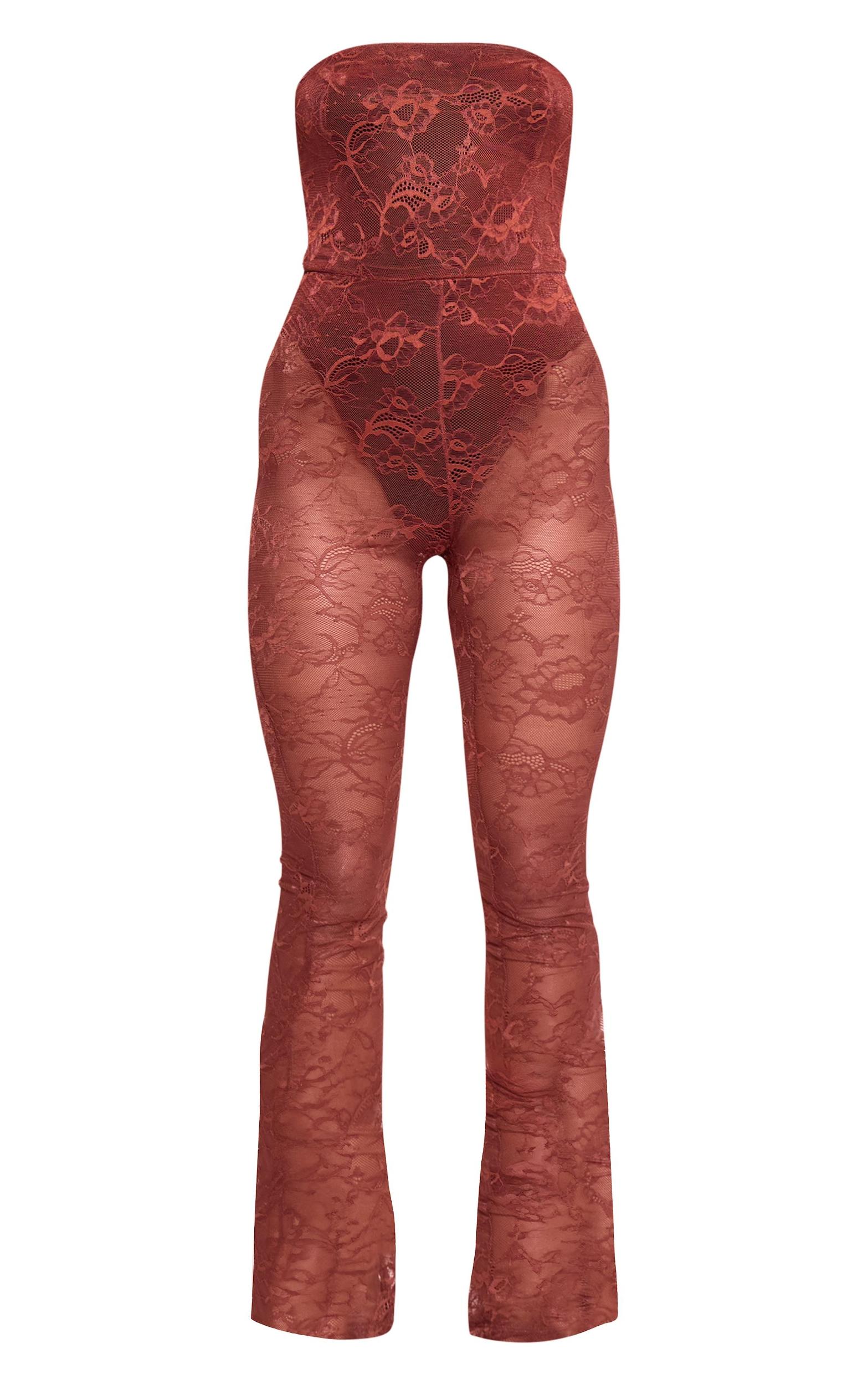 Brown Lace Bodysuit Detail Bandeau Jumpsuit Product Image