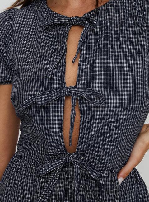 Nurture Bow Mini Dress Navy Check Product Image