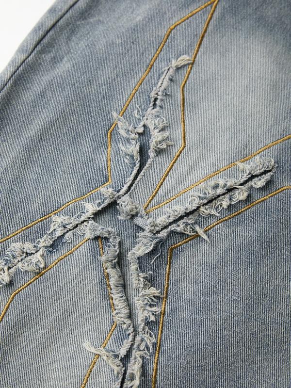 Men's Street Distressed Raw Trim Loose Jeans Product Image