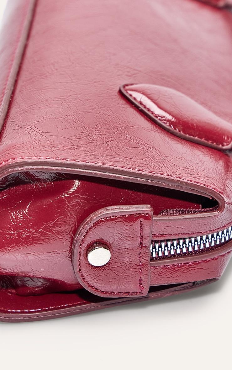 Burgundy Textured Faux Leather Bowler Bag Product Image