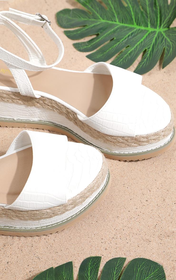 White Croc Faux Leather Flatform Sandal Product Image