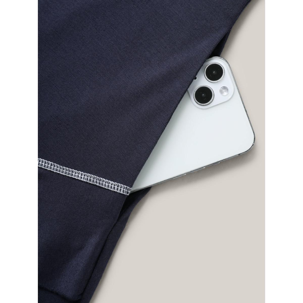 Plus Size Overlap Hem Round Neck T-Shirt Indigo Women Topstitching Round Neck Loose Everyday-Casual T-shirts BloomChic 30/6X Product Image