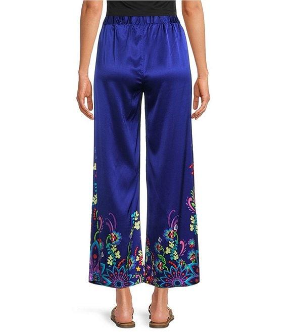 JOHNNY WAS Lauchlen Placement Floral Print Stretch Silk Flat Front Wide Leg Pants Product Image