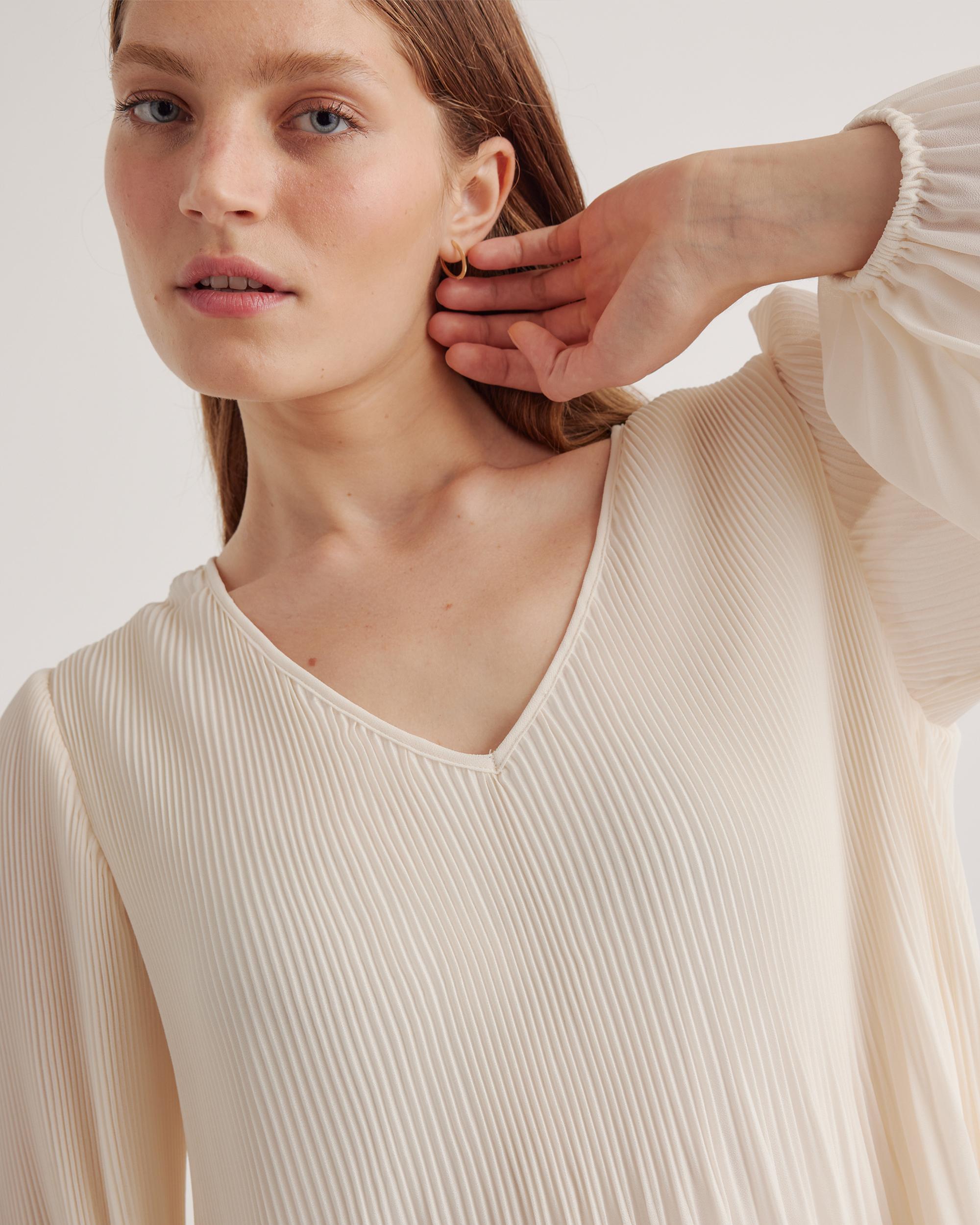 Quince | Women's Chiffon Pleated V-Neck Blouse Recycled Polyester Product Image