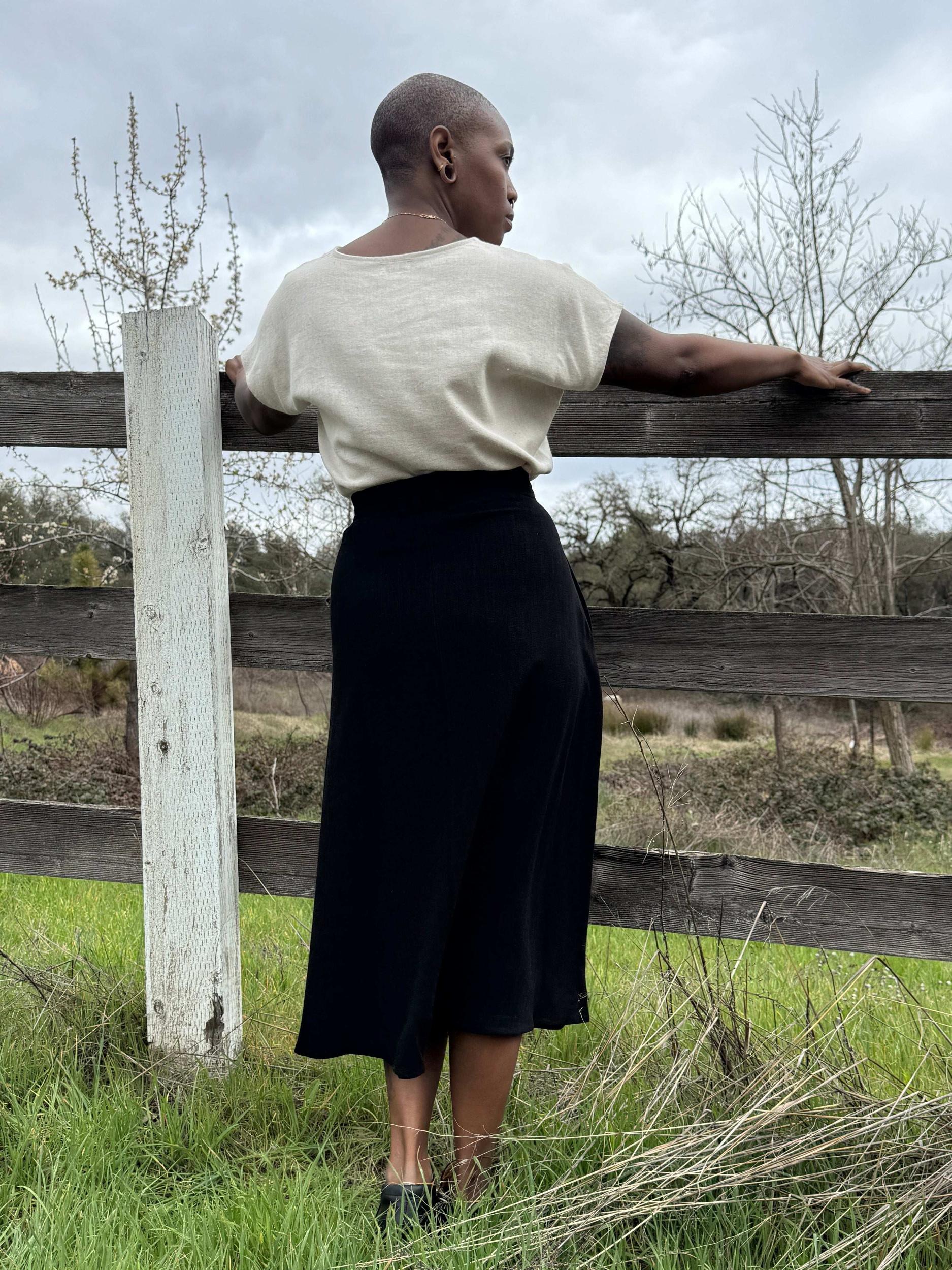 Trices Skirt in Textured Black Linen Product Image