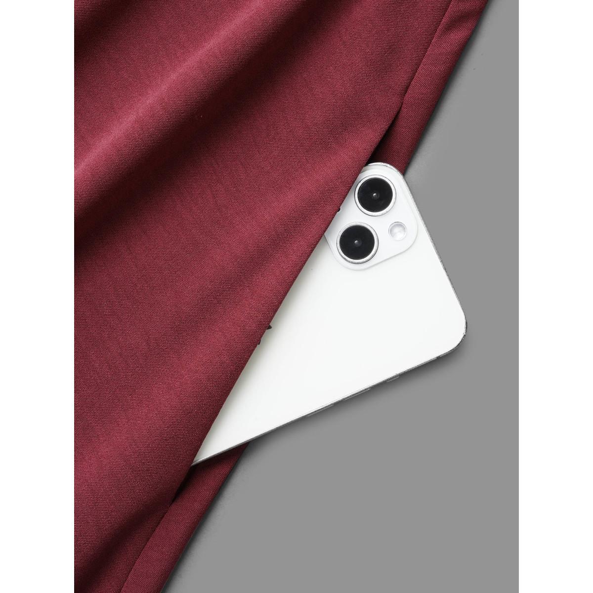 Plus Size Lace Detail Surplice Neckline Midi Dress Burgundy Women Elegant Woven ribbon&lace trim Overlap Collar Long Sleeve Curvy BloomChic 10/M Product Image