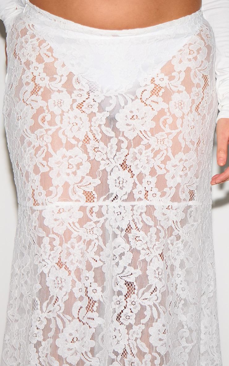 Plus White Floral Lace Sheer Maxi Skirt Product Image