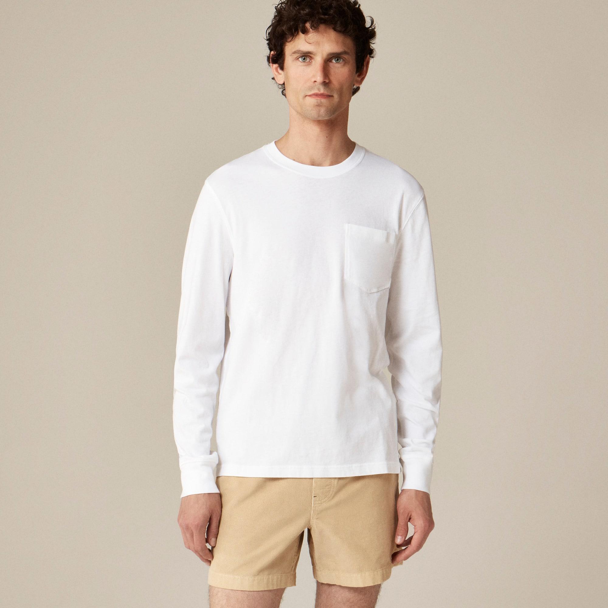 Long-sleeve vintage-wash cotton pocket T-shirt Product Image
