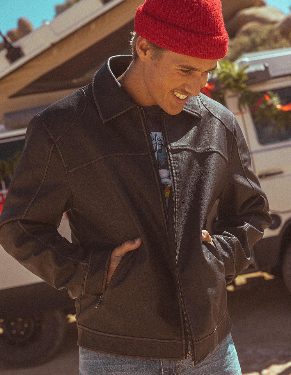 RSQ Mens Vegan Leather Jacket - BROWN Product Image