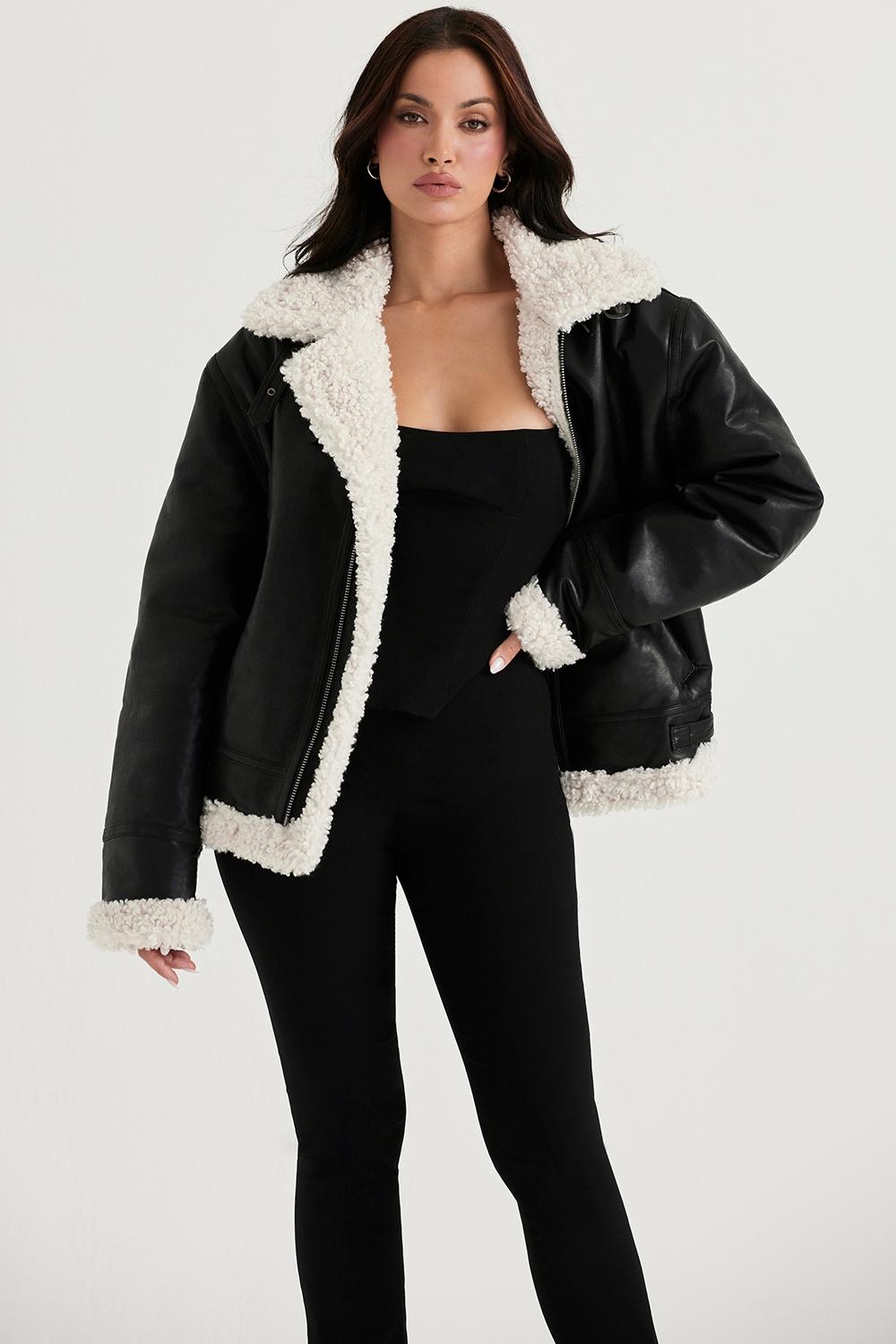 Madden  black vegan shearling aviator jacket Product Image