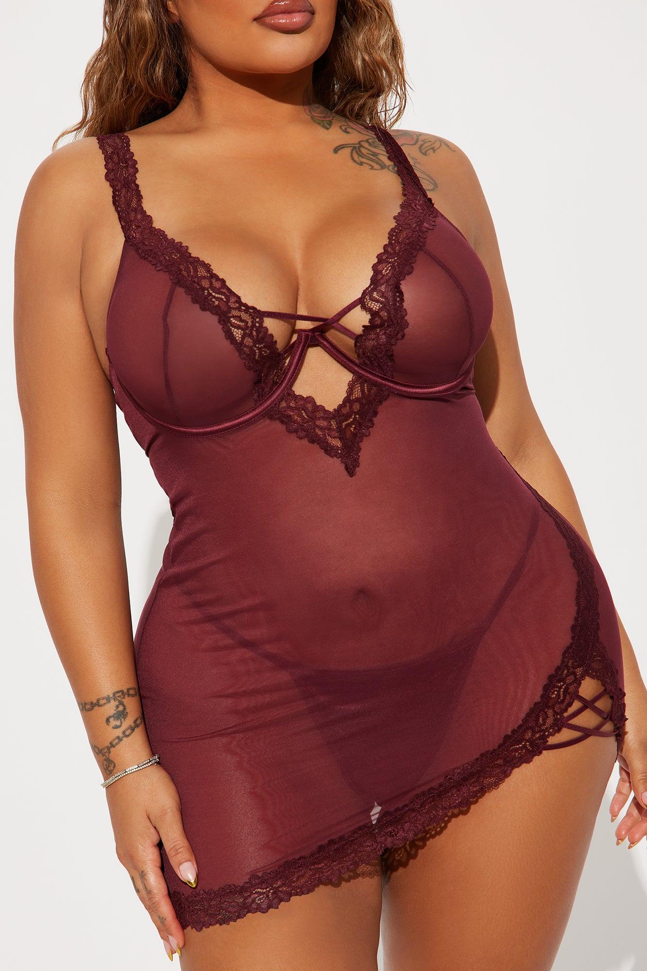 Midnight Spell Mesh Babydoll - Wine Product Image