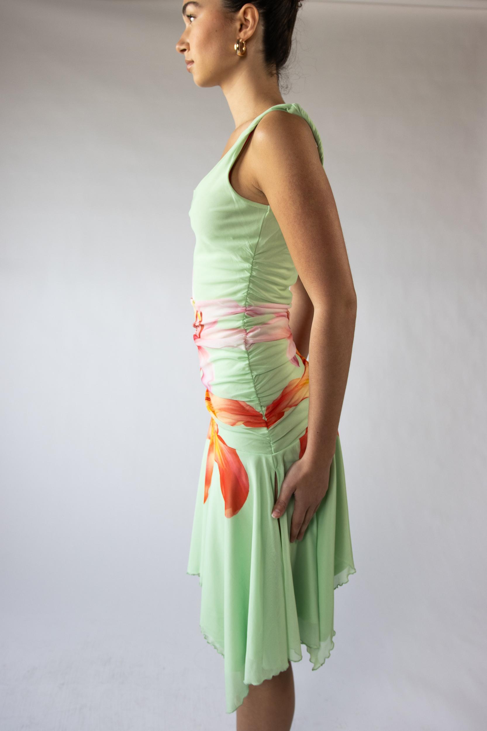 Flower Mesh Hanky Hem Midi Dress Product Image