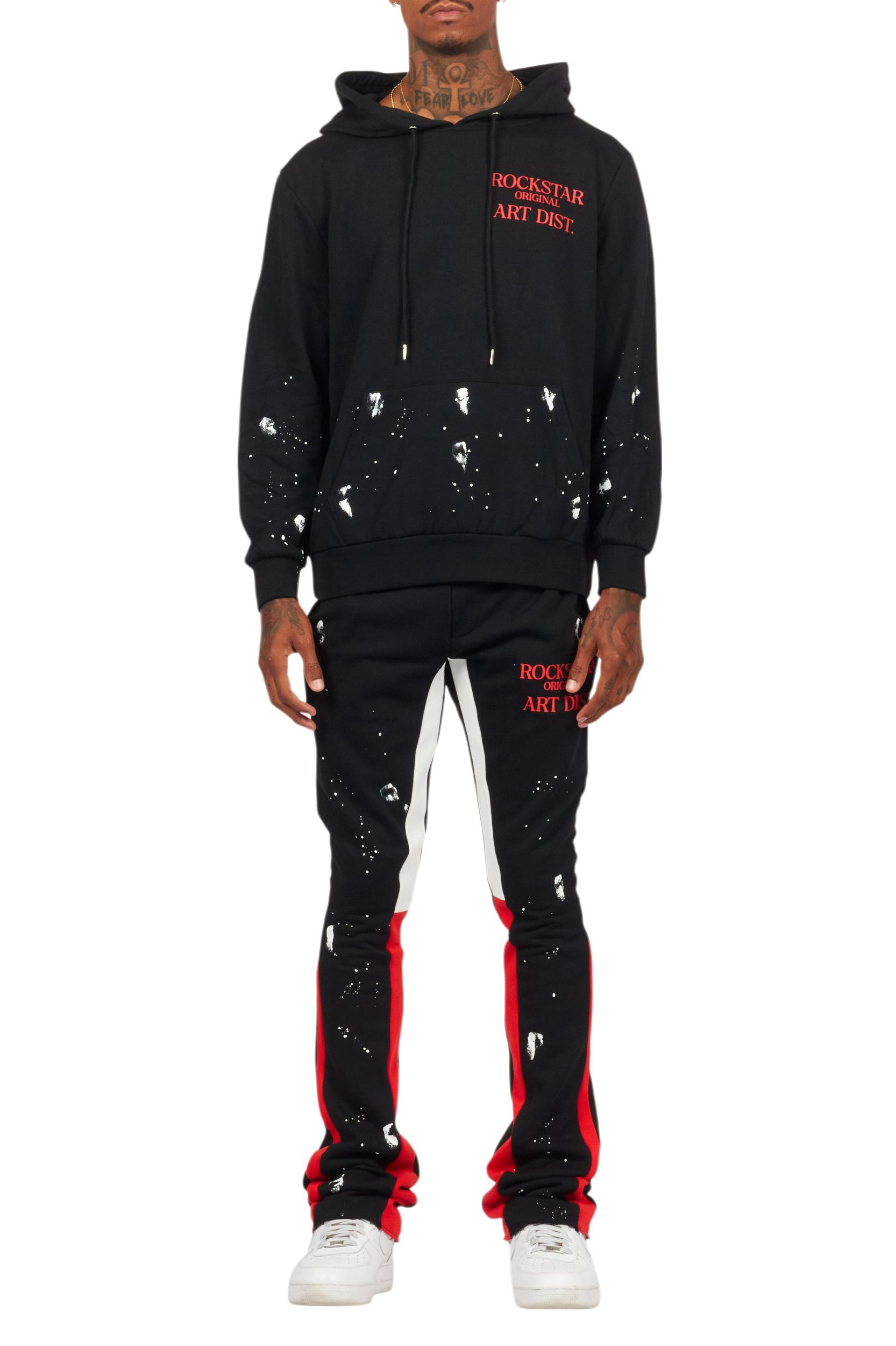 Raffer Black/Bright Red Hoodie/Stacked Flare Pant Set Male Product Image