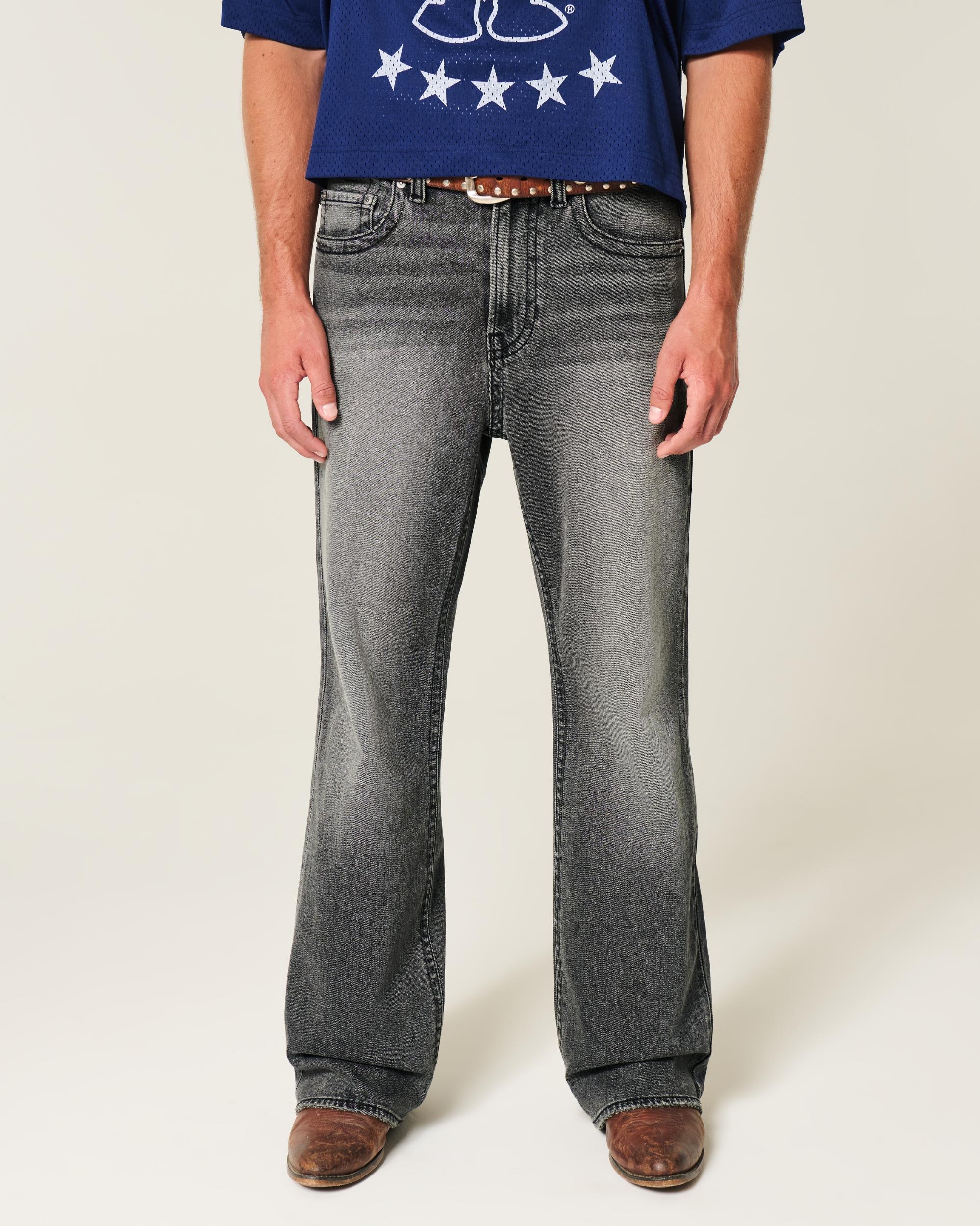 Washed Black Embroidered Baggy Bootcut Jeans Product Image