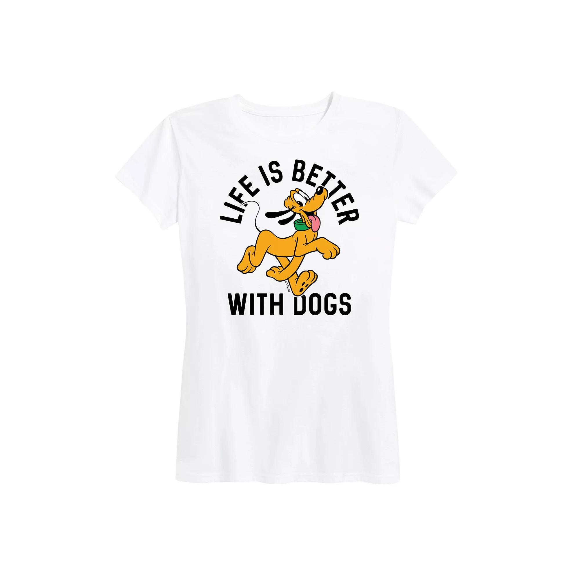 Disney's Pluto Women's Life Is Better With Dogs Graphic Tee,  Product Image