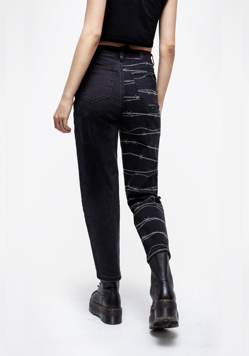 Barbed Wire Spliced Mom Jeans Product Image
