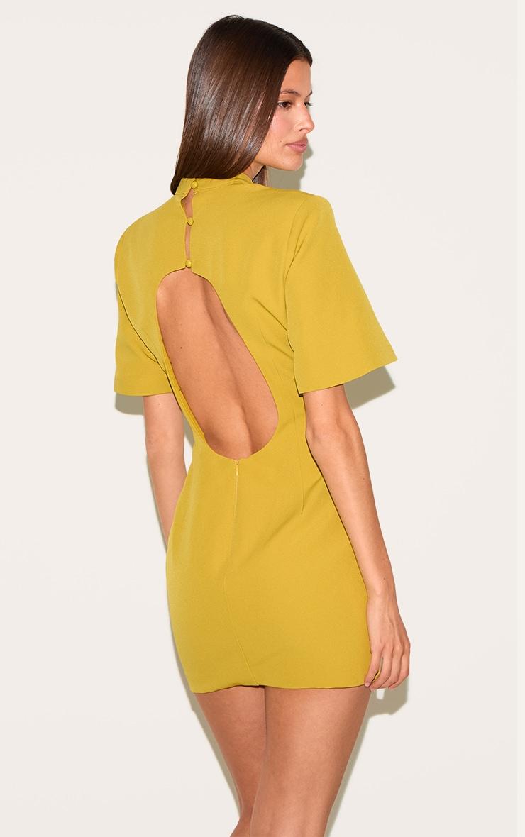 Olive Woven Cinched Backless Mini Dress Product Image