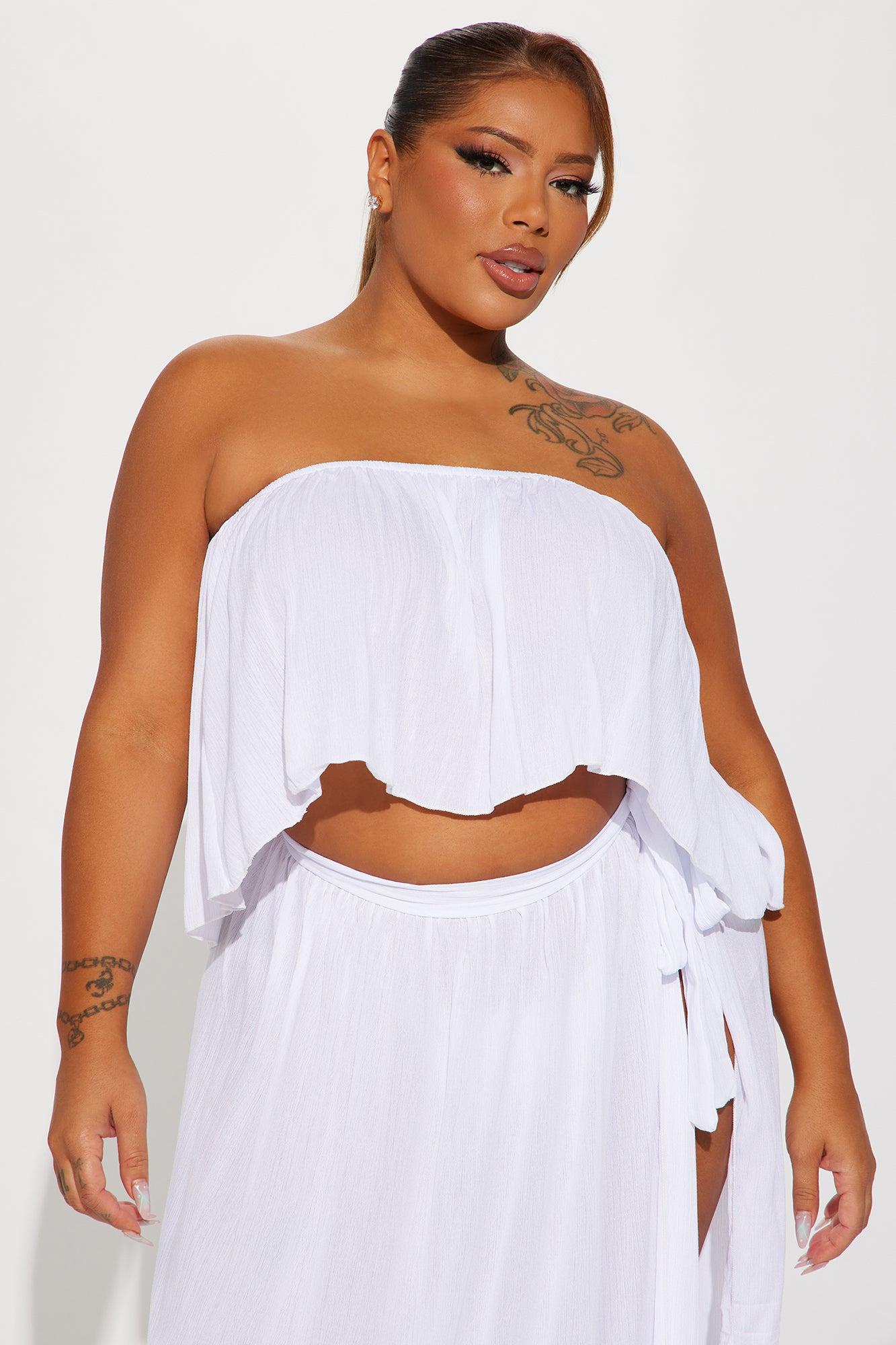 Island Sun Crinkle Gauze Cover Up Skirt Set - White Product Image