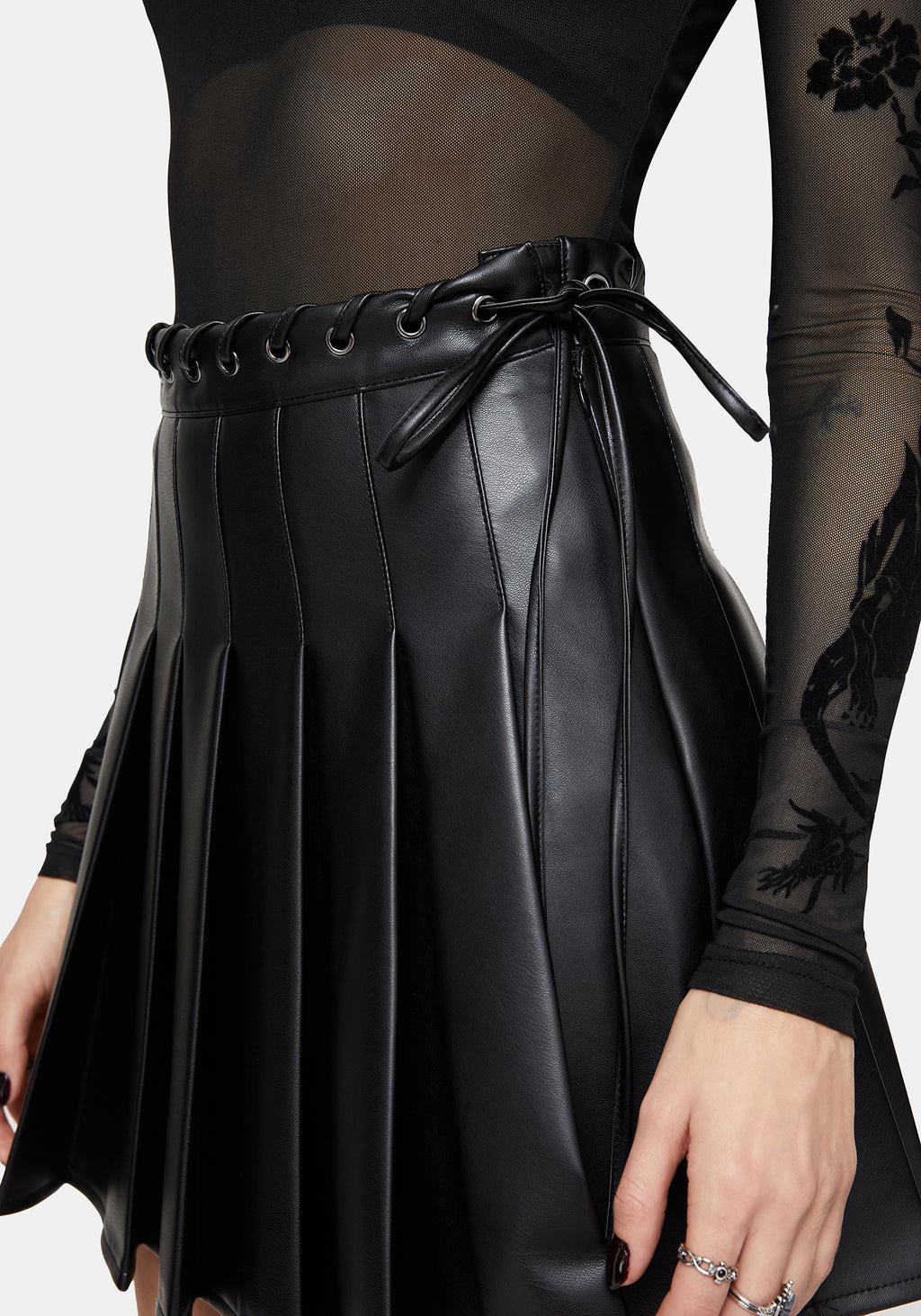 Veluna Braided PU Pleated Skort Product Image
