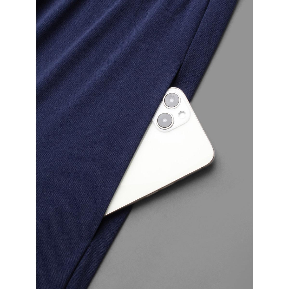 Plus Size Tiered Lace Panel Elastic Waist Dress Navy Women Cocktail Woven ribbon&lace trim Party Curvy Bloomchic 14-16/1X Product Image