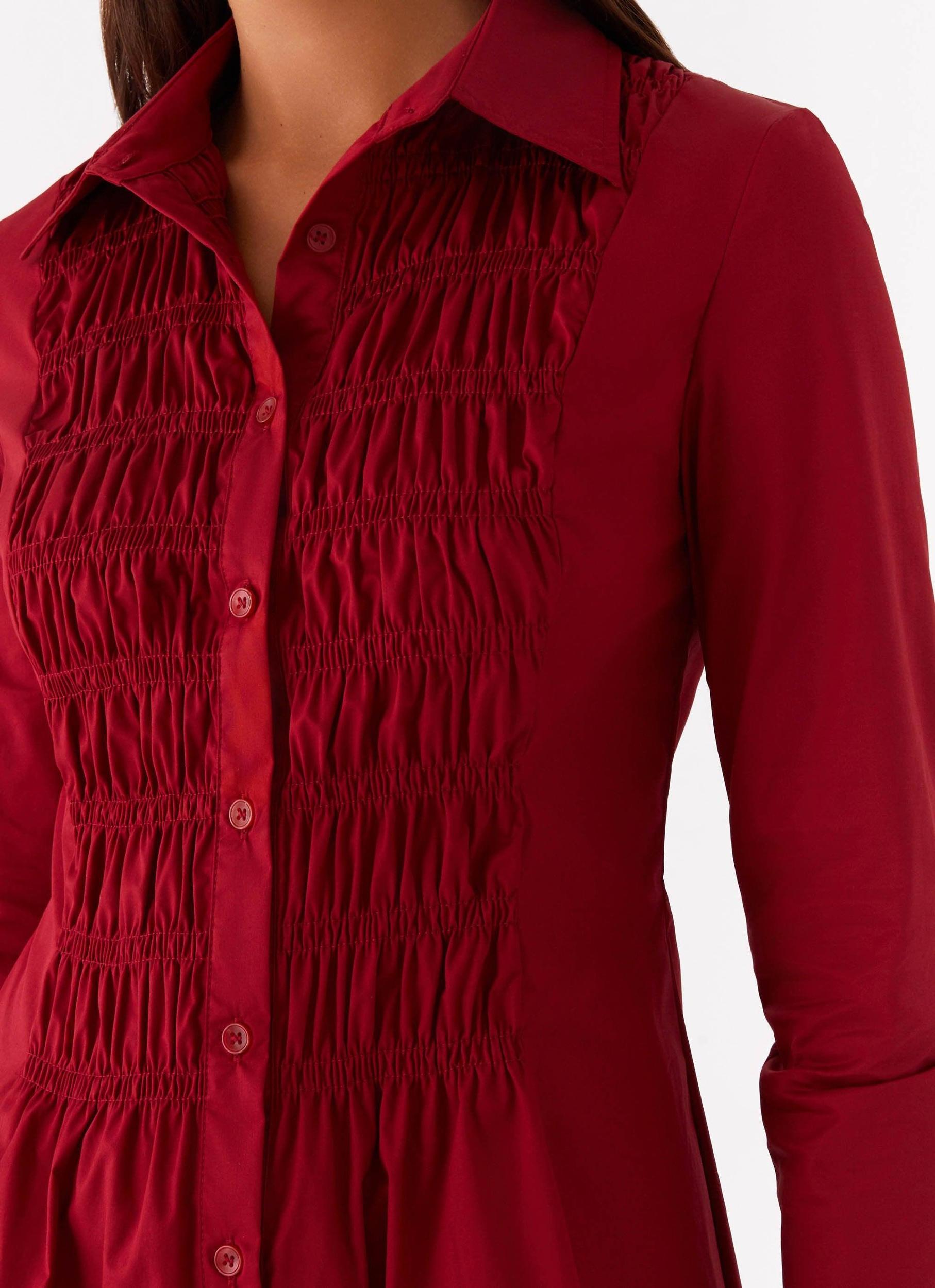 Tessie Shirred Shirt Dress - Rhubarb Product Image