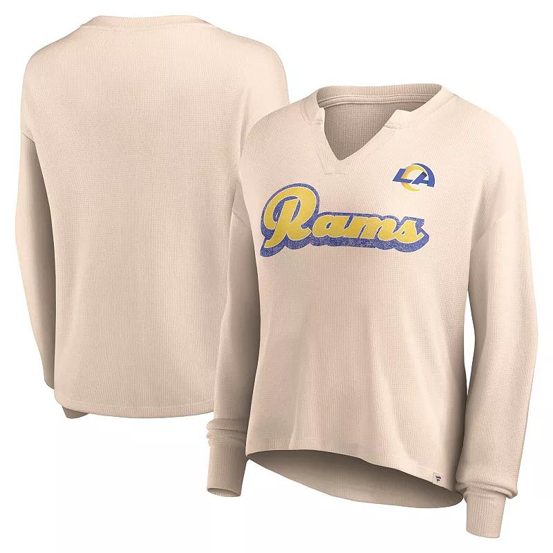 Women's Fanatics Branded Tan Los Angeles Rams Go For It Notch Neck Waffle Knit Long Sleeve T-Shirt,  Product Image