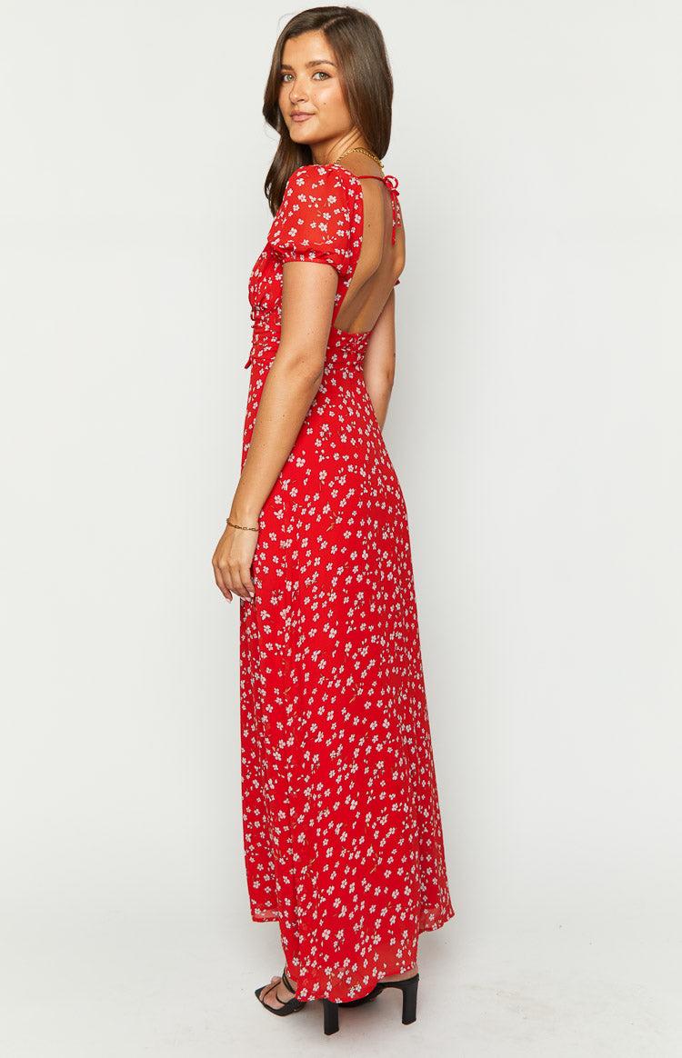 Ayla Red Floral Short Sleeve Maxi Dress Product Image
