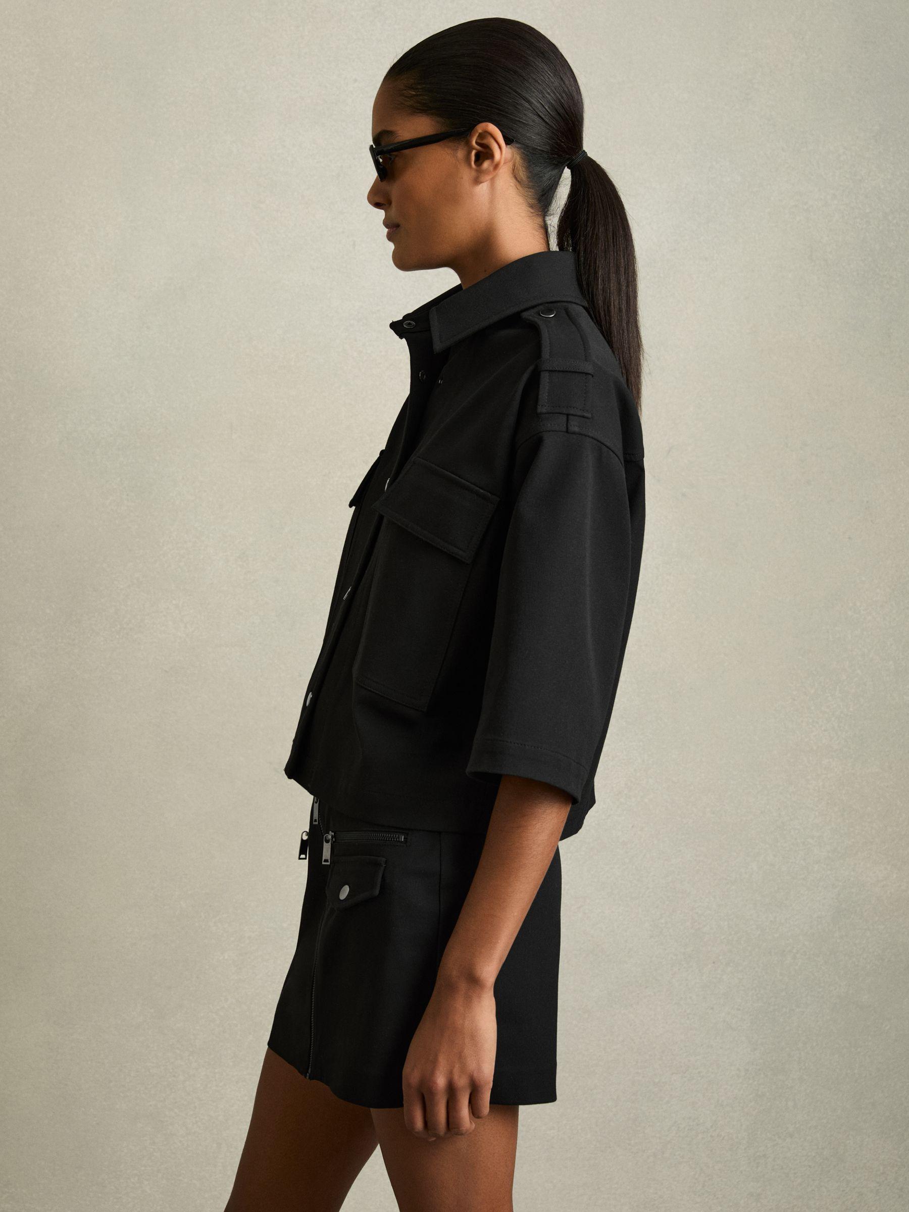 Cropped Twill Shirt Jacket in Black Product Image