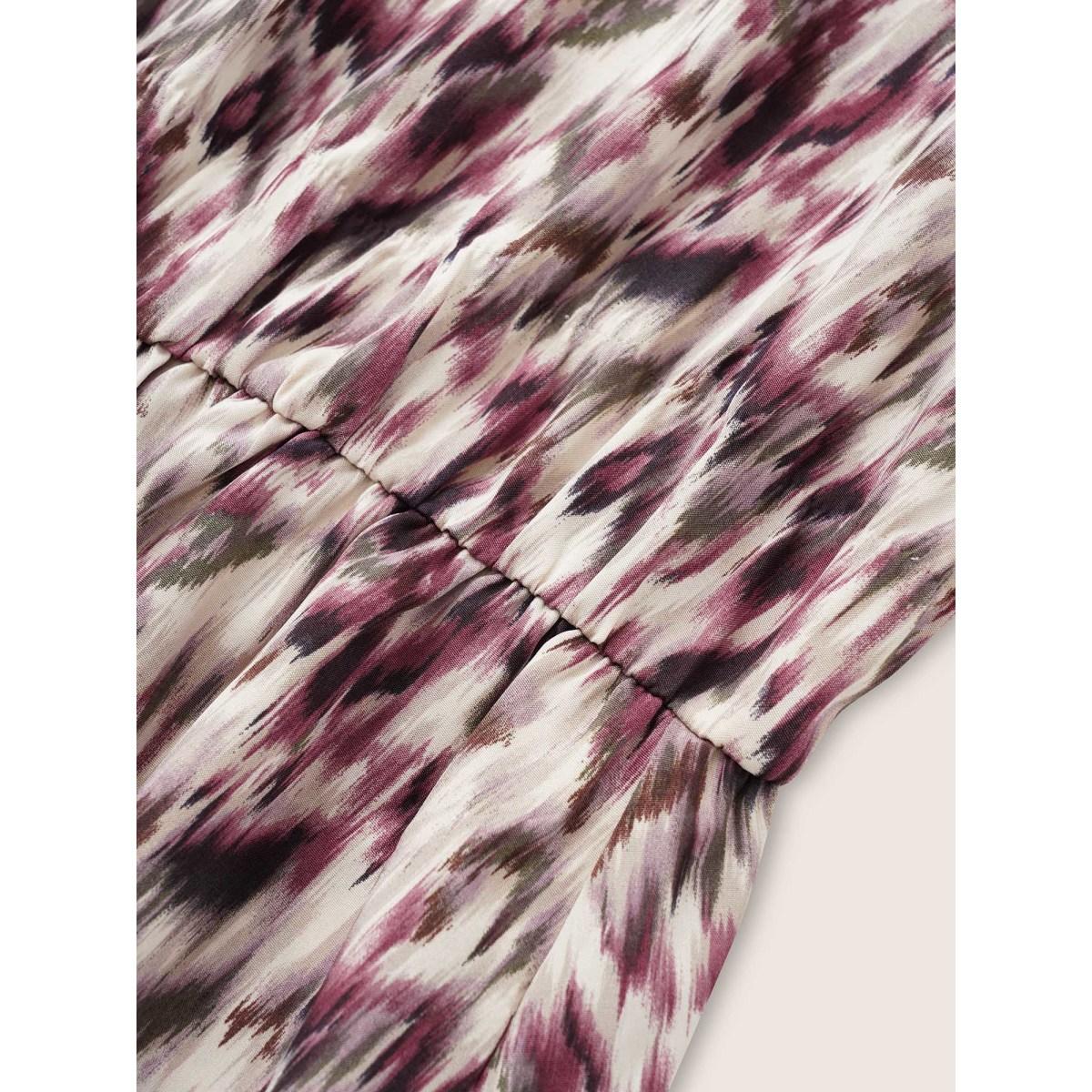 Plus Size Ombre Brush Print Ties Elastic Waist Dress RedViolet Women Elegant Non V-neck Half Sleeve Curvy Midi Dress BloomChic 10/M Product Image