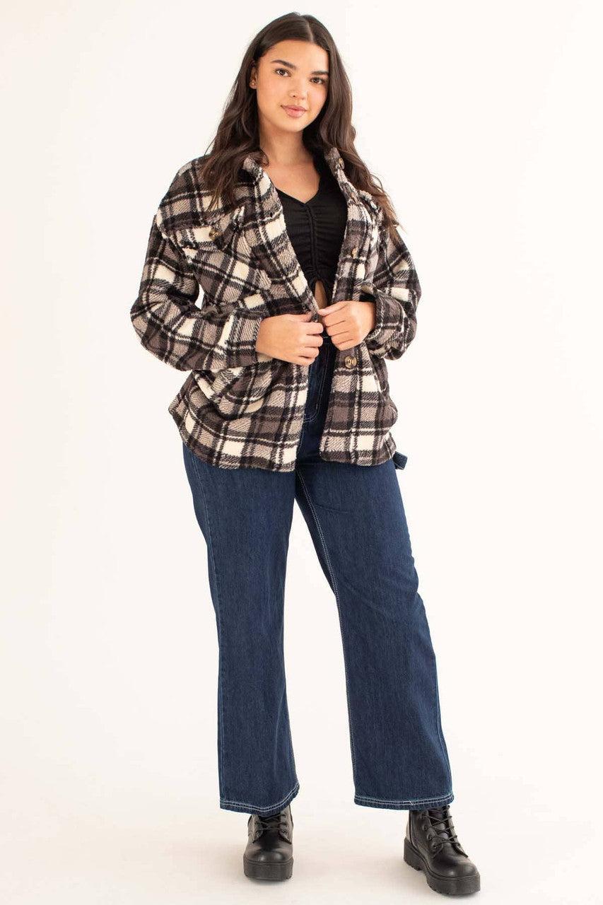 Black Plaid Sherpa Shacket Product Image