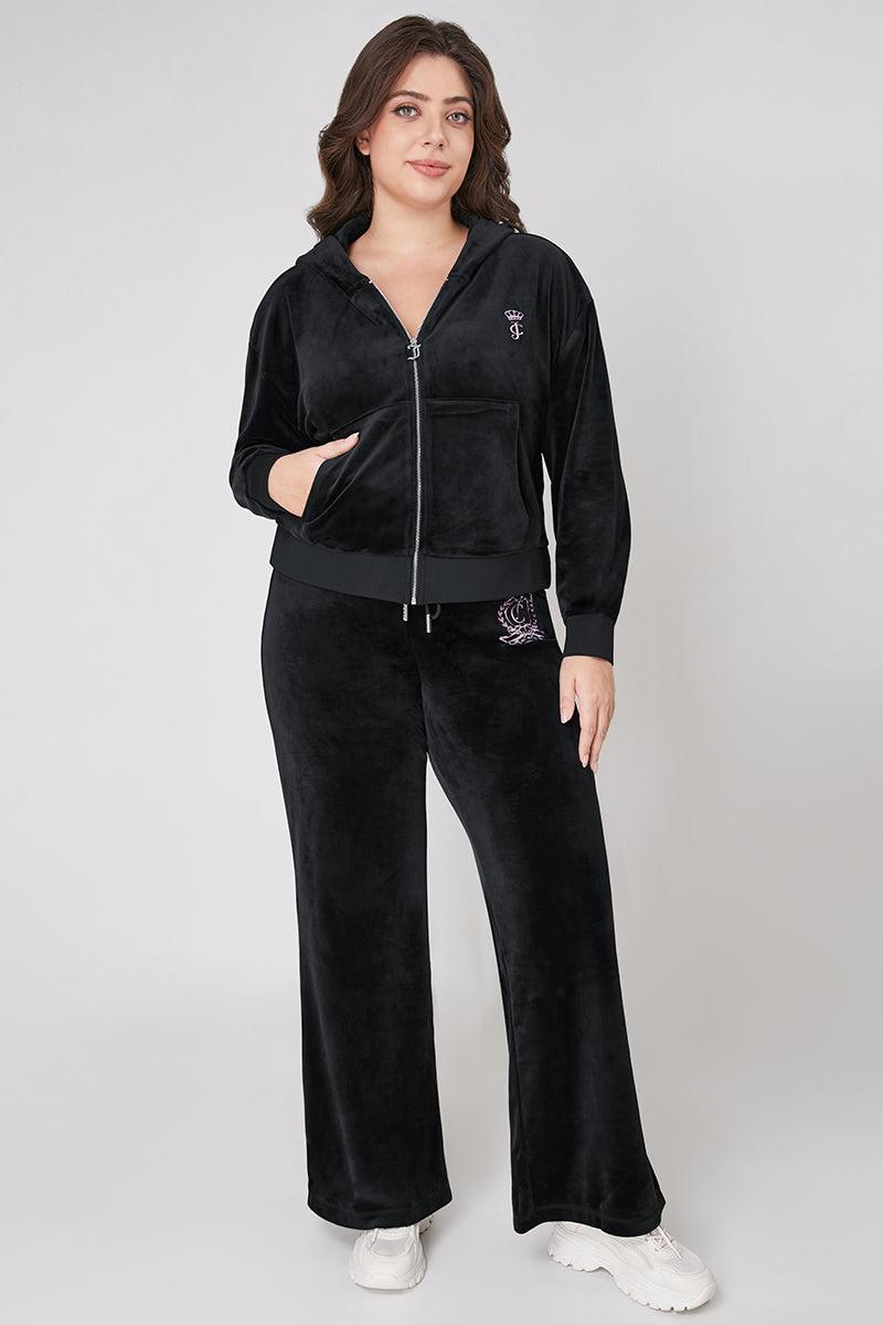 Plus-Size Relaxed Velour Zip Hoodie Product Image
