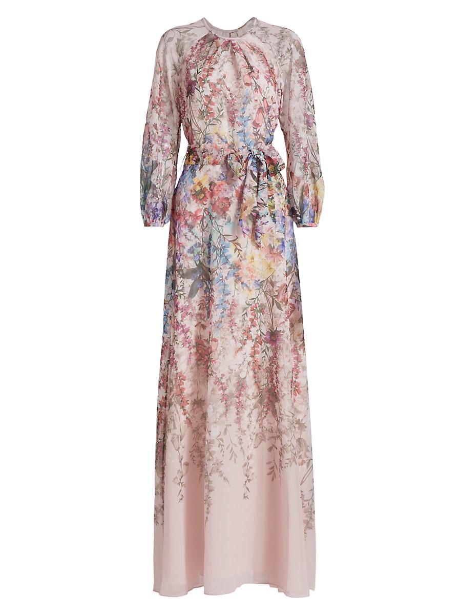 Womens Chiffon Floral Tie-Waist Gown Product Image