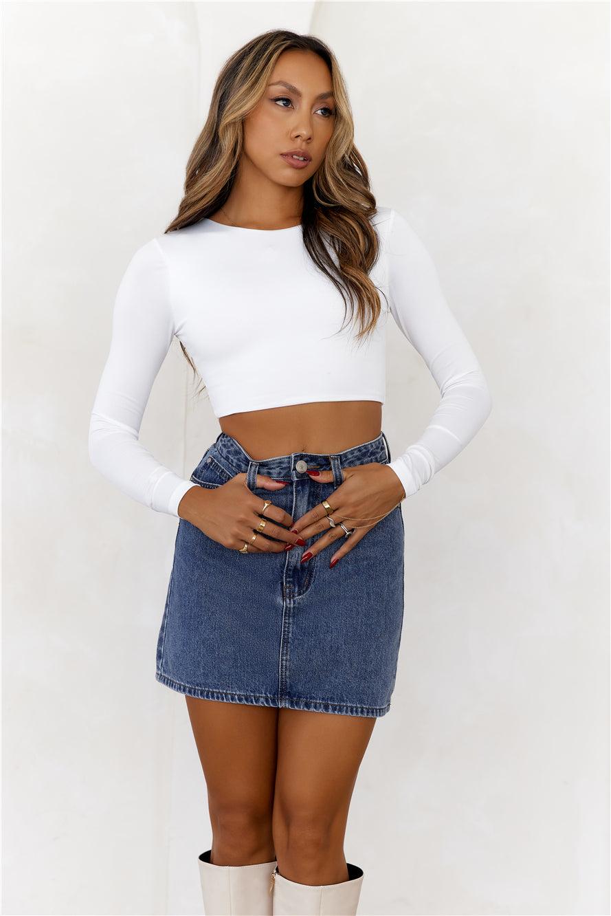 BASE Errands All Day Long Sleeve Crop Top White Product Image