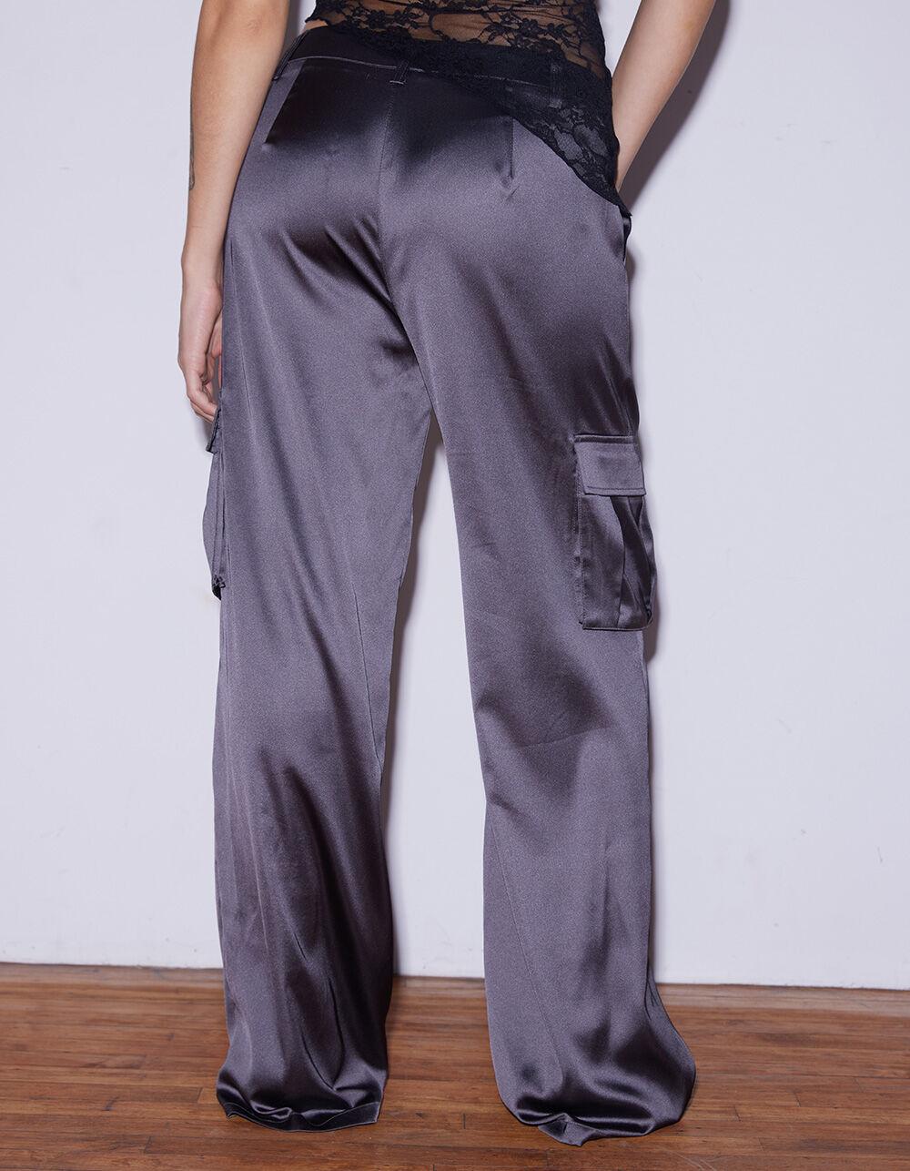 WEST OF MELROSE Womens Satin Cargo Pants - CHARCOAL Product Image