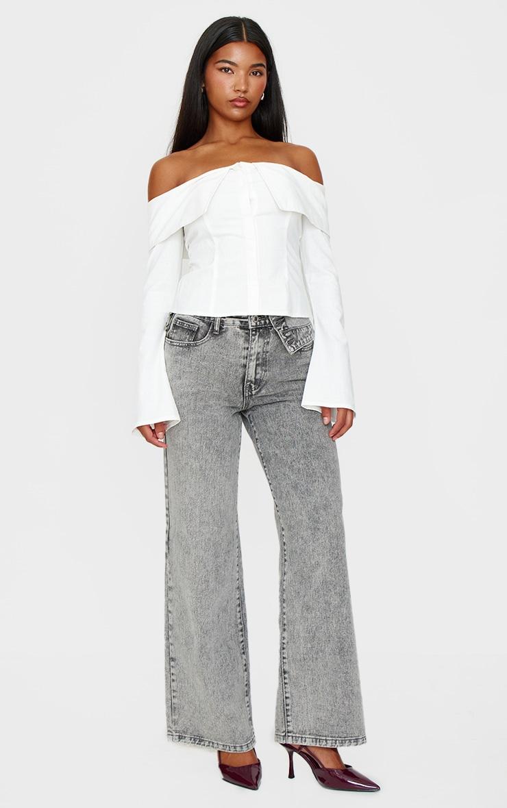 White Bardot Foldover Long Sleeve Top Product Image