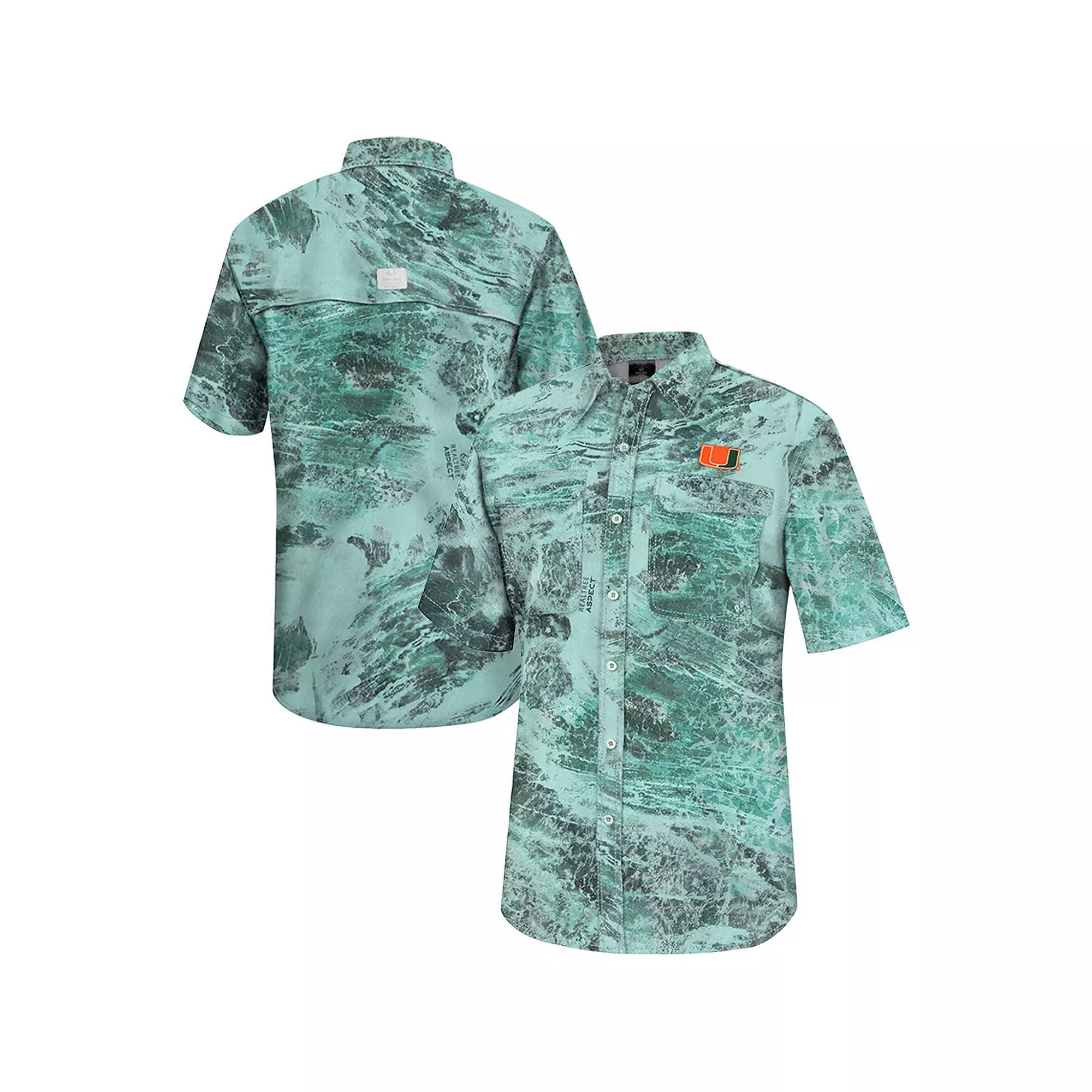 Men's Colosseum Green Miami Hurricanes Realtree Aspect Charter Full-Button Fishing Shirt,  Product Image