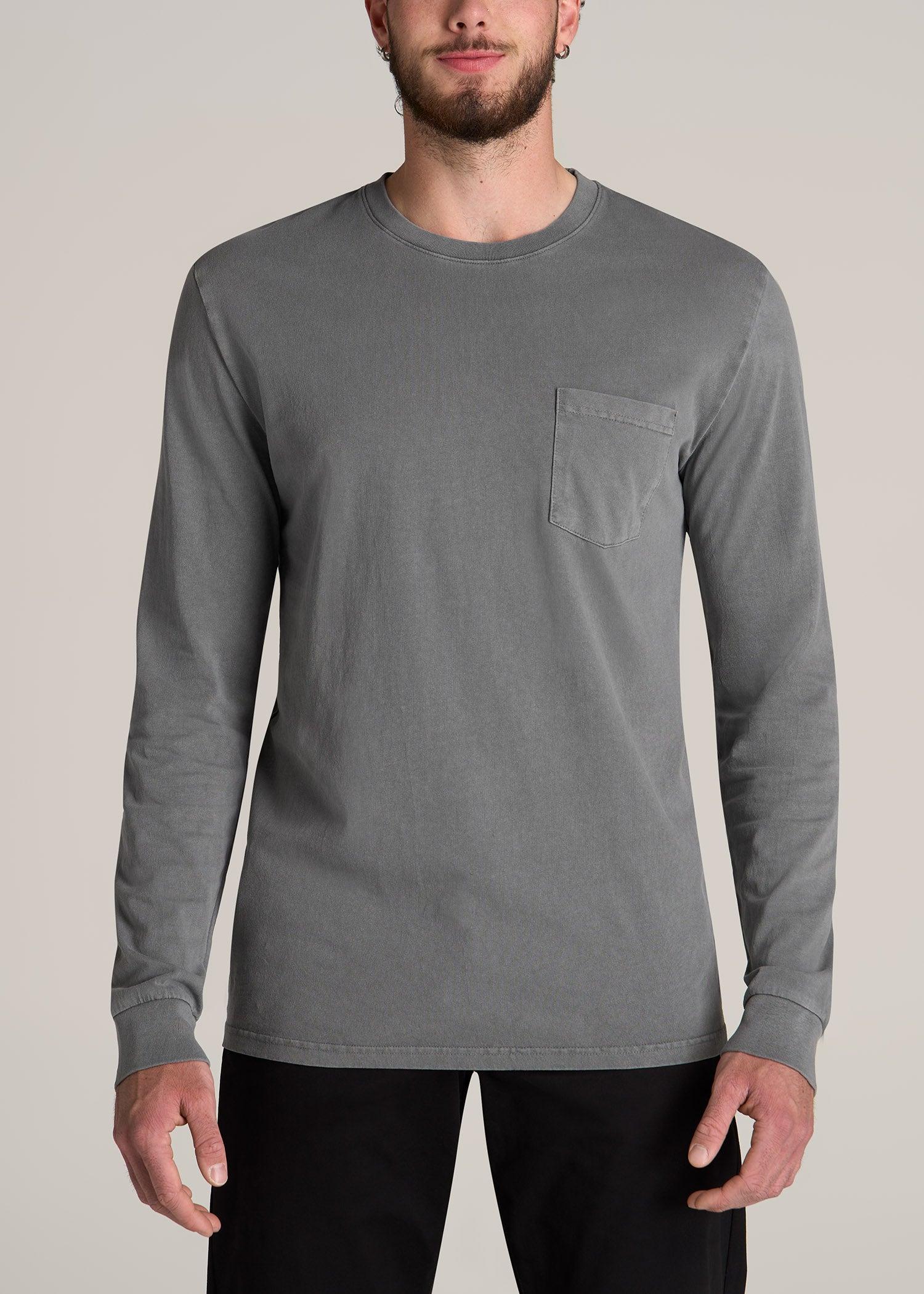 Garment Dyed Long Sleeve Pocket Tee for Tall Men in Slate Male Product Image