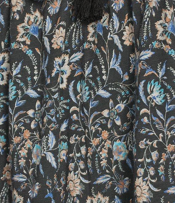 Lucky Brand Knit Printed Round Neck Short Sleeve Decorative Smocked Top Product Image