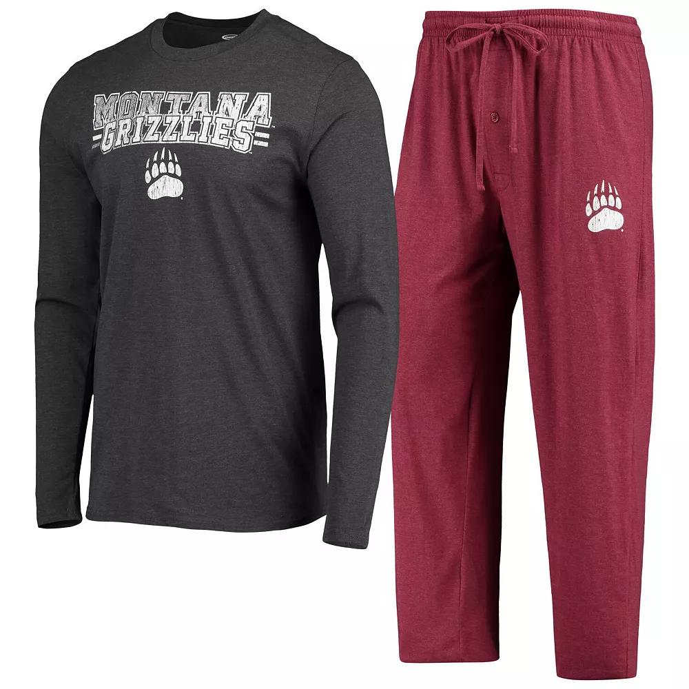 Men's Concepts Sport Maroon/Heathered Charcoal Montana Grizzlies Meter Long Sleeve T-Shirt & Pants Sleep Set,  Product Image