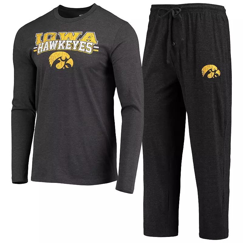 Men's Concepts Sport Black/Heathered Charcoal Iowa Hawkeyes Meter Long Sleeve T-Shirt & Pants Sleep Set, Size: Small Product Image