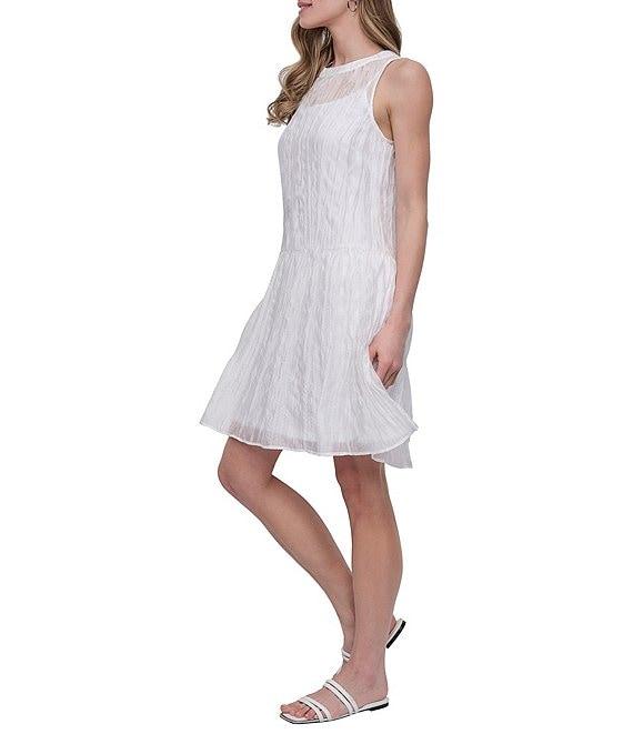 DKNY by Donna Karan Crew Neck Sleeveless Satin Shift Dress Product Image