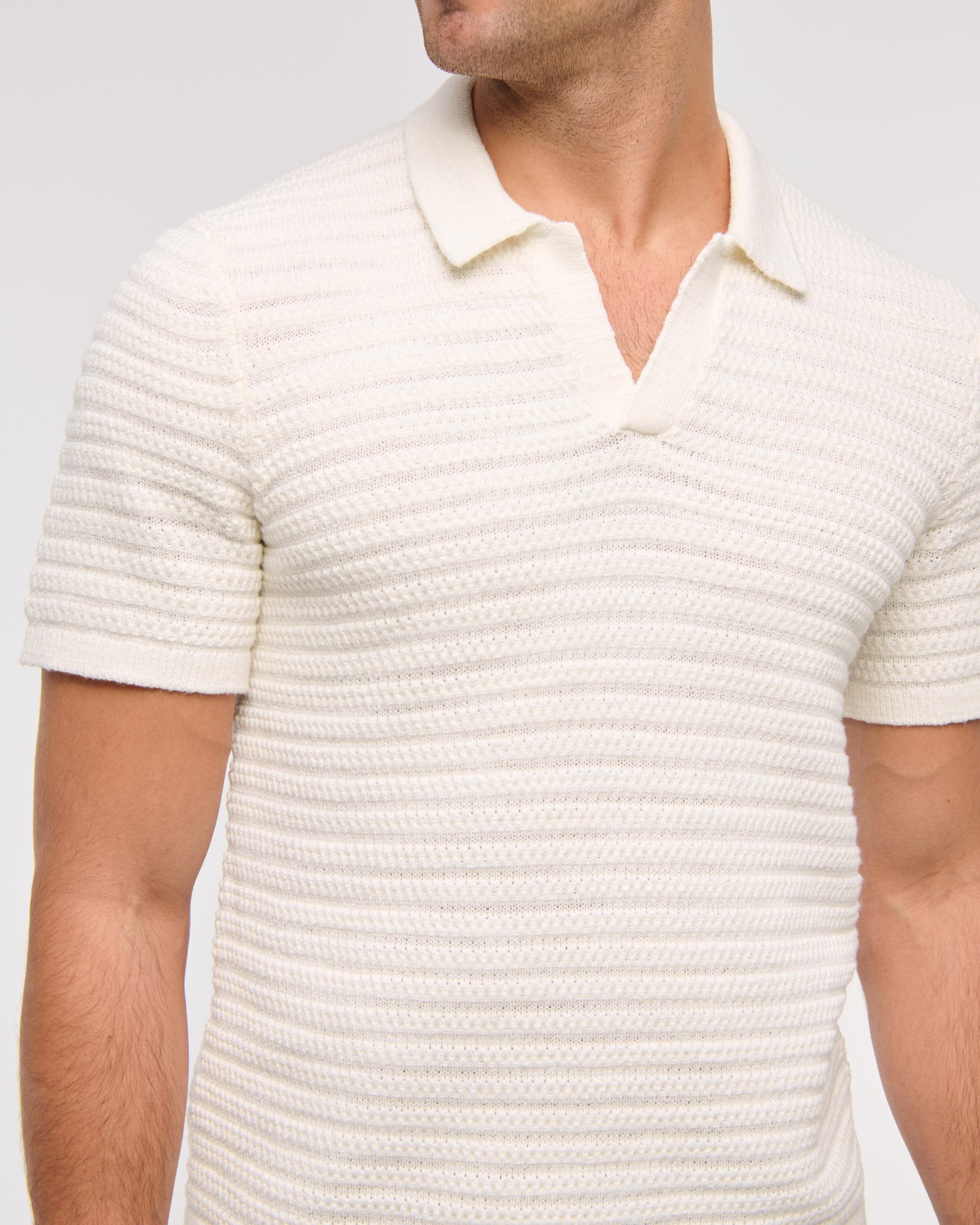 Textural Striped Johnny Collar Sweater Polo Product Image
