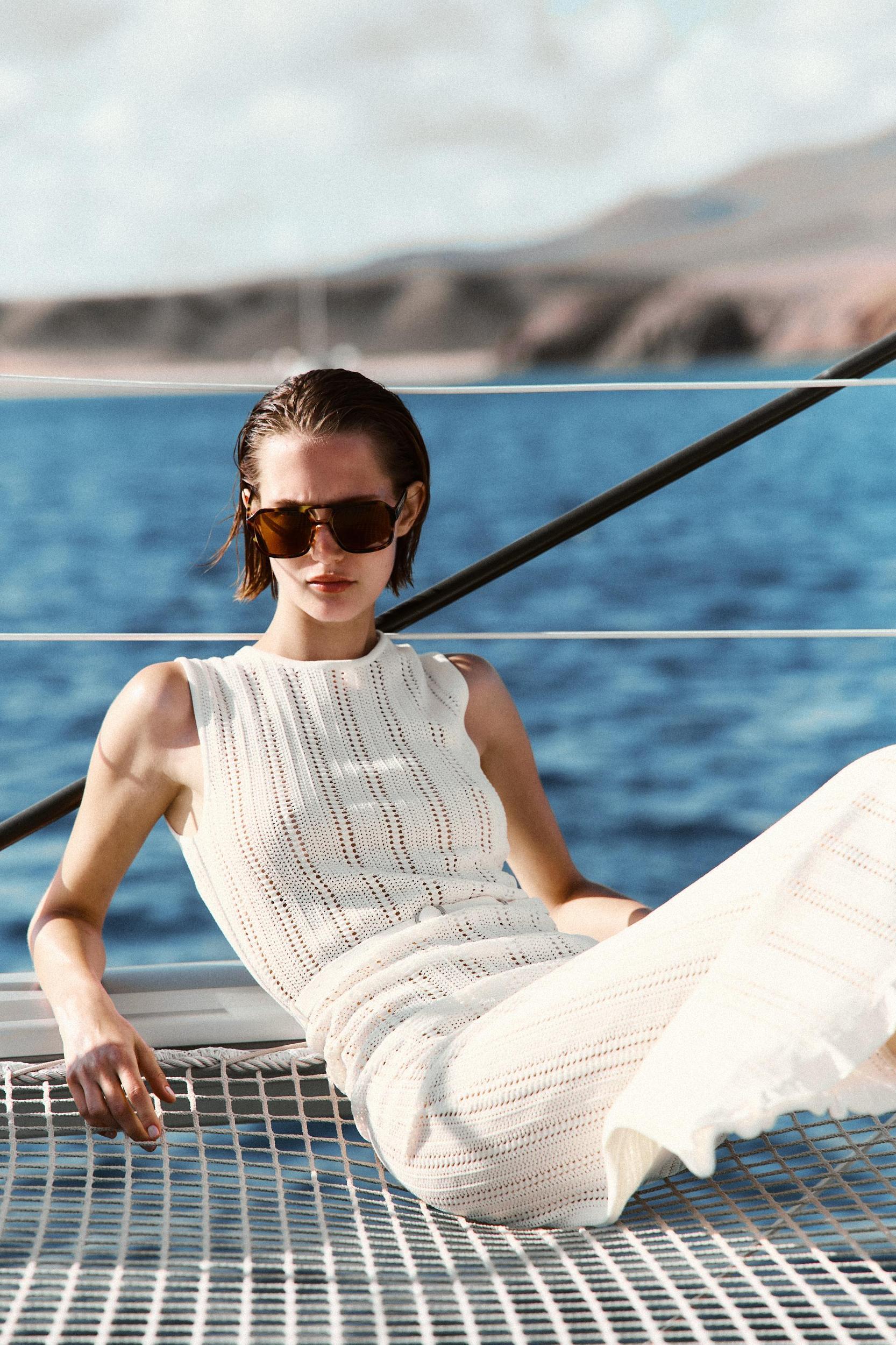 POINTELLE KNIT MIDI DRESS WITH BELT Product Image