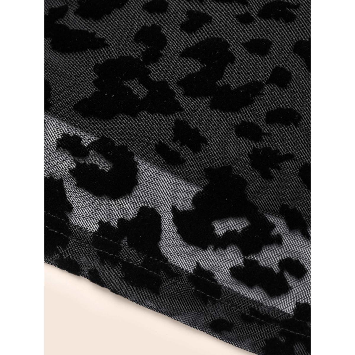 Plus Size V Neck Flocking Mesh Midi Dress Black Women Elegant Texture V-neck Long Sleeve Curvy BloomChic 18-20/2X Product Image