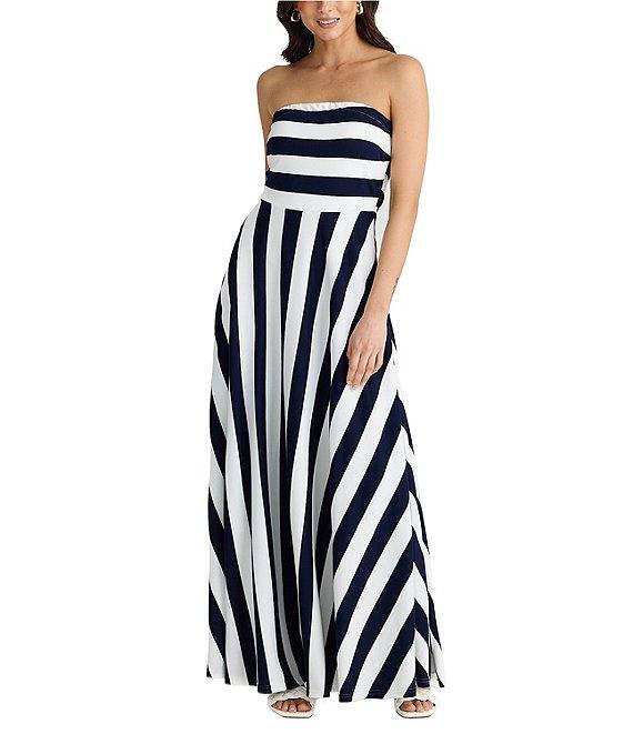 Brave + True Thandie Sleeveless Strapless Horizontal Bodice Stripe Fit And Flare Maxi Dress Product Image