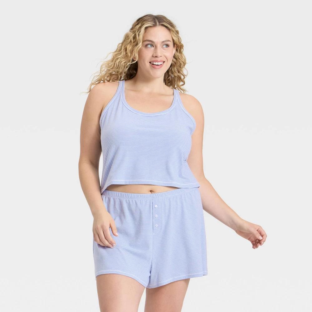 Women's Jersey Tank Top and Shorts Pajama Set - Wild Fable™ Gray Stripe XL Product Image