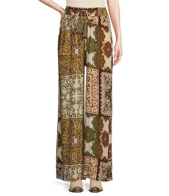 Talisman Freedom Paisley Gardens Crepe Elastic Tie Waist Wide Leg Coordinating Pants Product Image